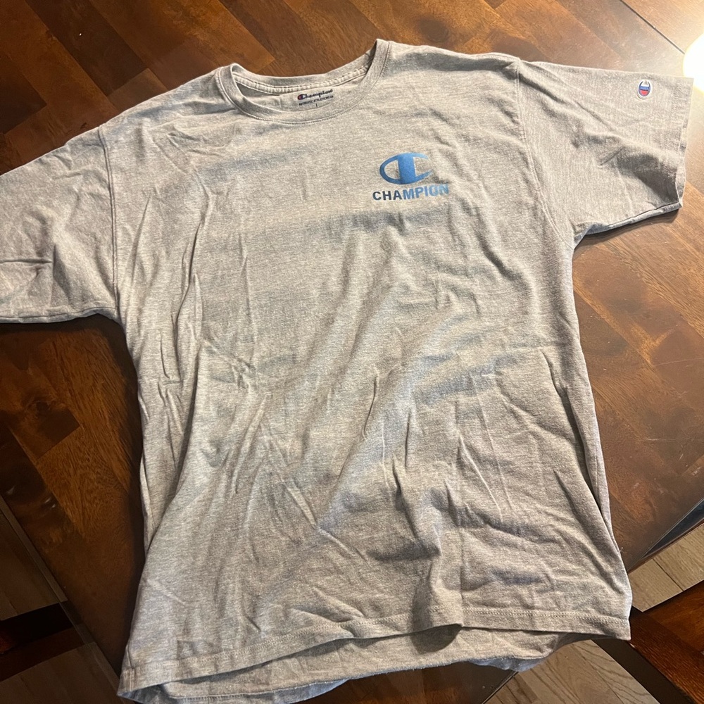 Grey and Blue champion tee shirt size large, never worn